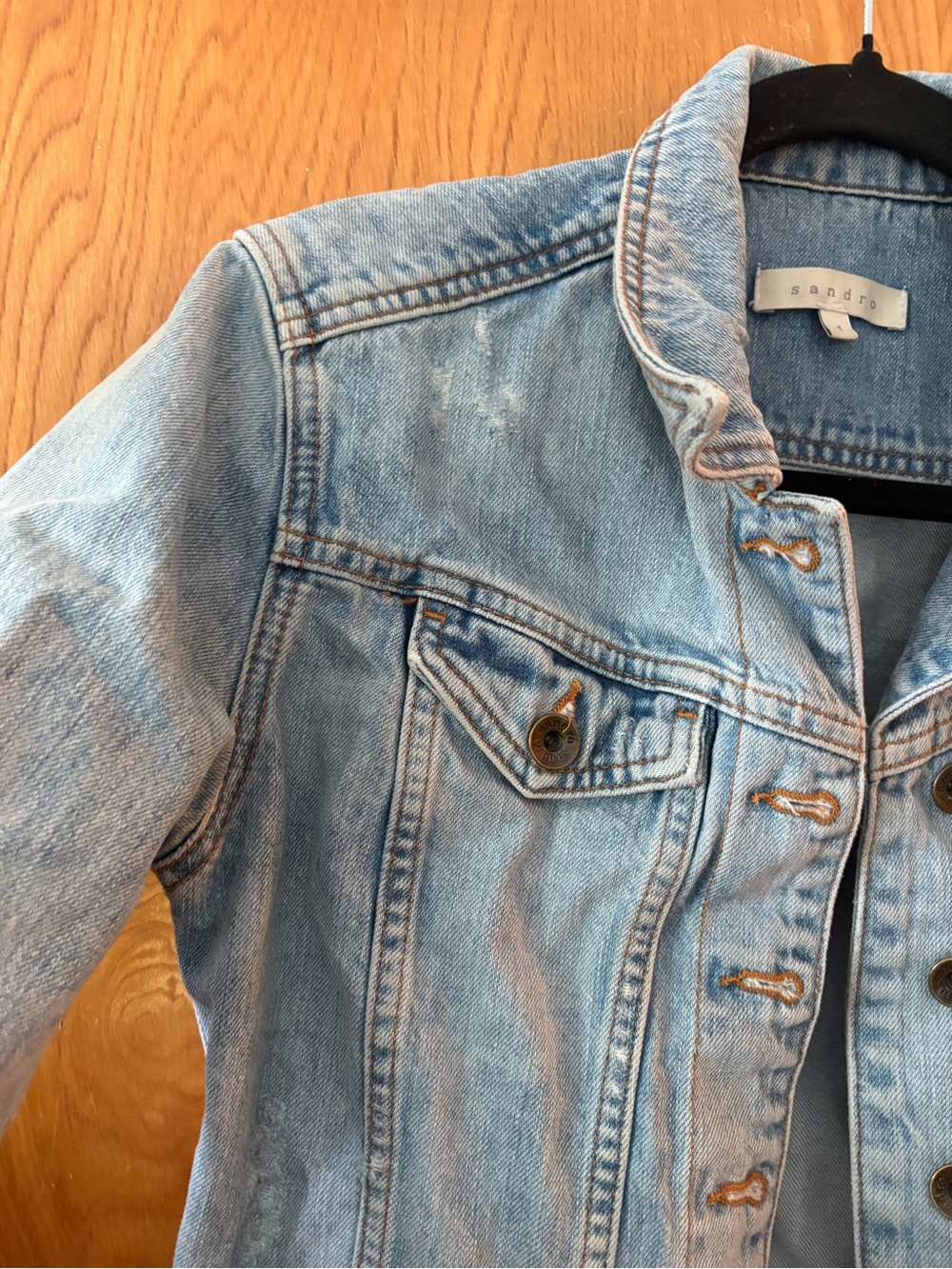 Sandro Light Blue distressed crop Denim Jacket XS - Picture 3 of 8